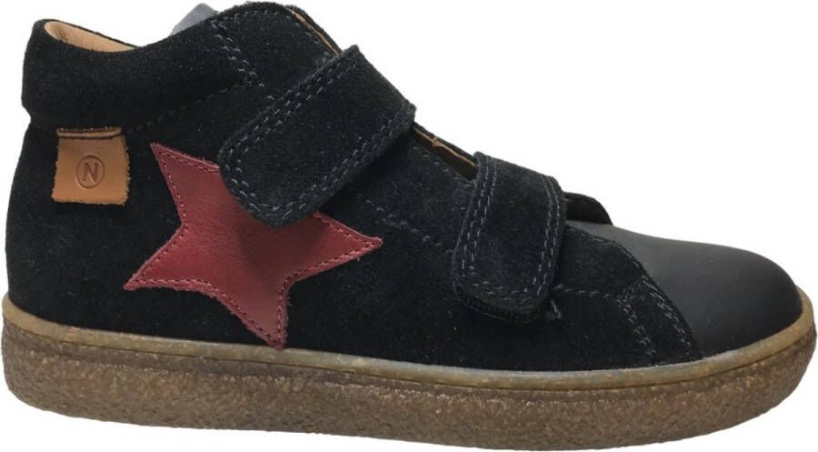 Naturino Albus Star Velcro's rode ster lederen hoge sneakers zwart