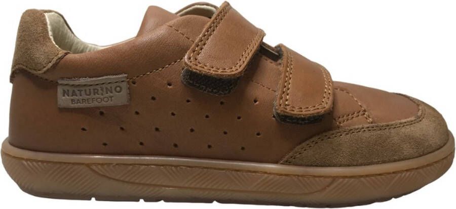 Naturino Barefoot Koalitos velcro's effen lederen sneakers cognac