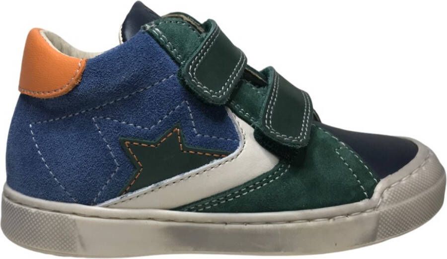 Naturino Beeri bumper groene velco's lederen hoge sneakers navy blauw -ster