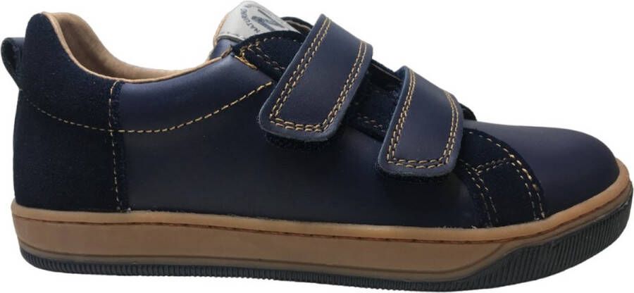 Naturino Caleb- velcro's lederen sneakers Navy bruin