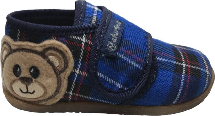 Naturino Cocker velcro beer canvas ruitjes pantoffel- Blauw