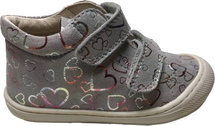 Naturino Cocoon velcro's bumper hartjes lederen sneakers grijs