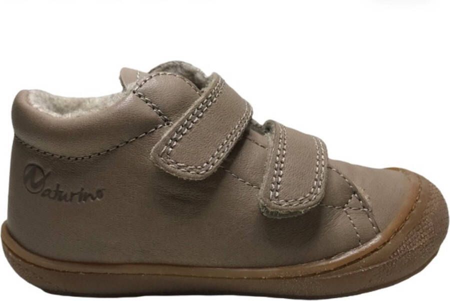 Naturino Cocoon- velcro's bumper warme effen lederen sneakers taupe