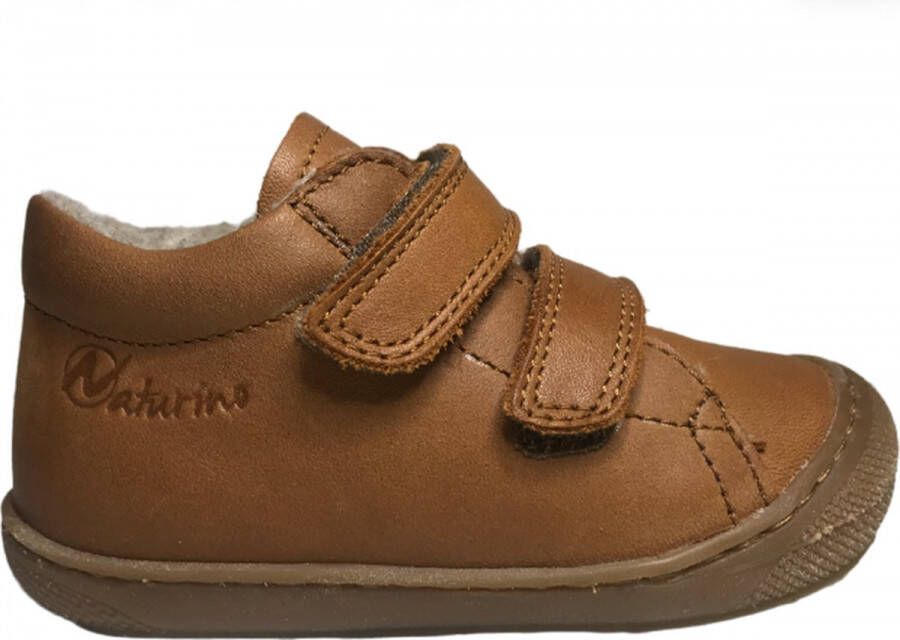 Naturino Cocoon Wool Mt 25 velcro's bumper warme effen lederen sneakers cognac