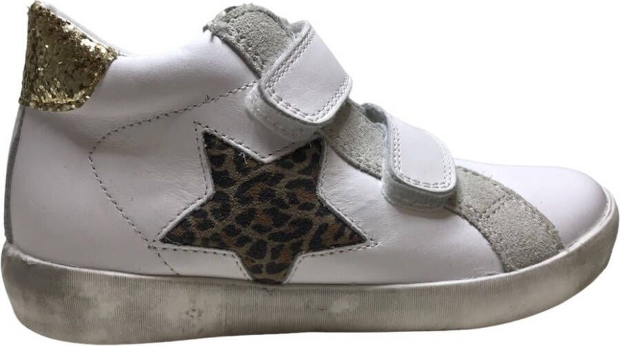 Naturino Dorrie velcro's leopard ster hoge lederen sneakers Dorrie wit