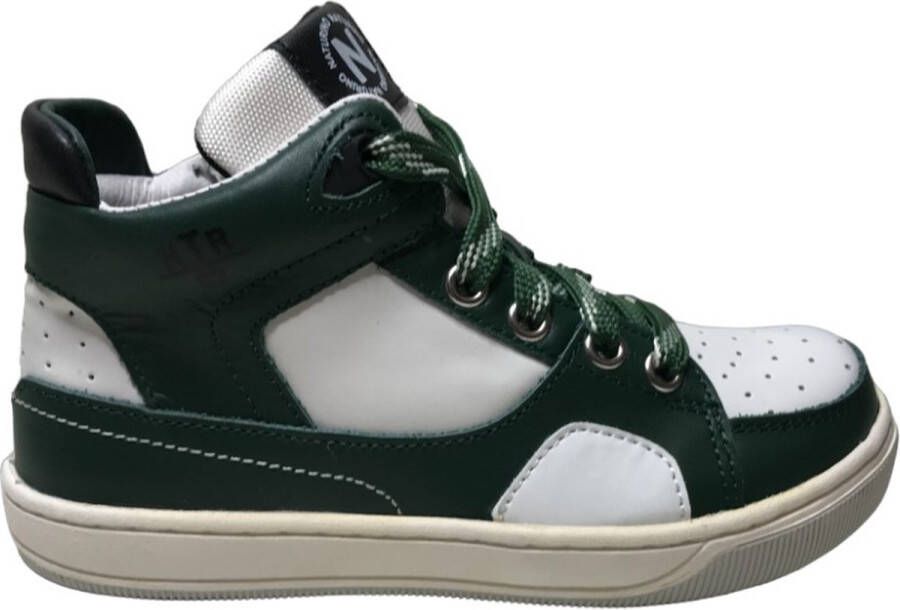 Naturino Finnix veter rits hoge lederen sportieve sneakers wit groen