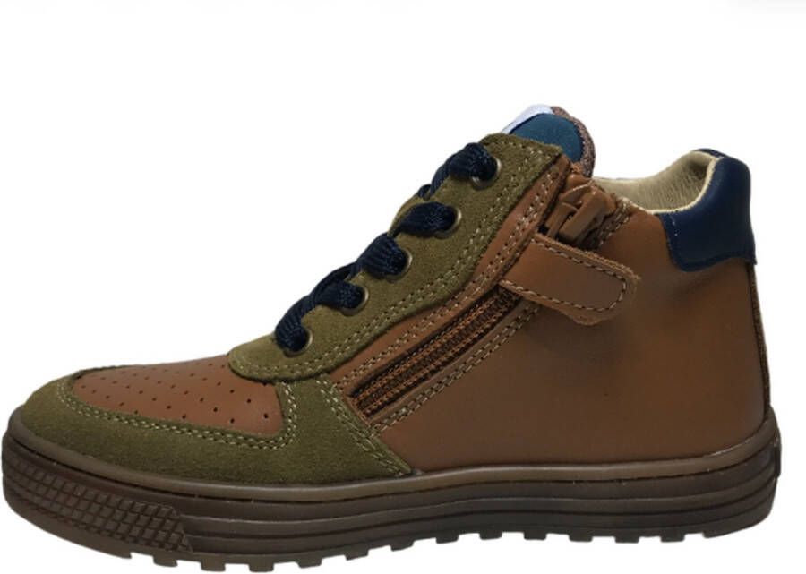 Naturino Hess High veter rits petrol ster lederen hoge sneakers Cognac kaki