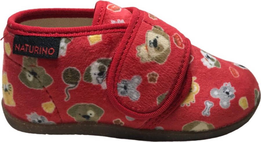 Naturino Home velcro huisdieren velvet pantoffel rood