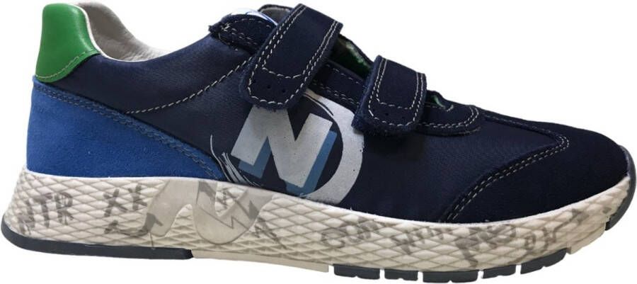 Naturino Jesko 2 velcro's witte logo lederen sportieve sneakers navy groen