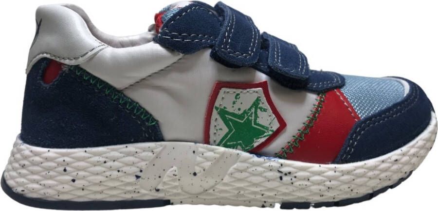 Naturino Jesko velcro's groen ster lederen sportieve sneakers blauw wit