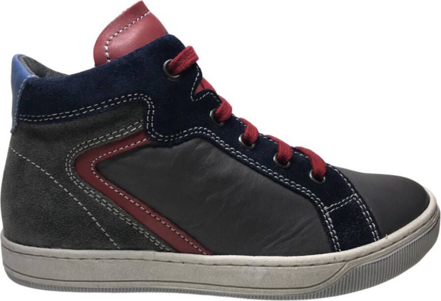 Naturino Kinsley veter rits hoge lederen sneakers grijs navy