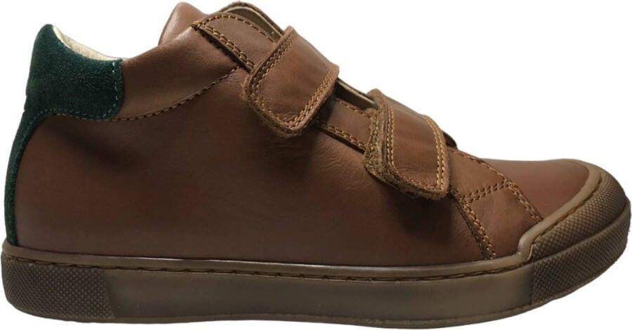 Naturino Lovan velcro's bumper lederen effen hoge sneakers Groene hiel Cognac