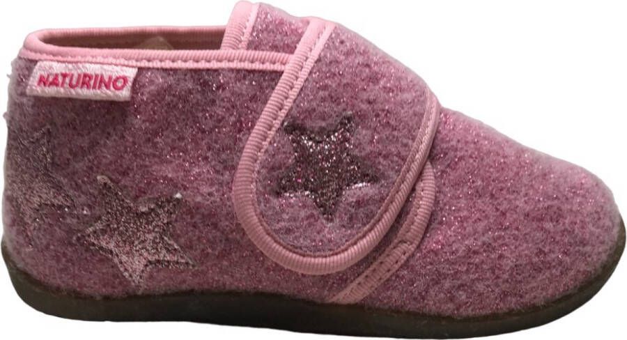 Naturino Melody velcro sterren bling velvet pantoffel- Roze