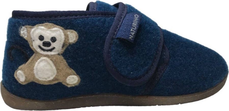 Naturino Monos velcro velvet pantoffel- Aap Turquoise