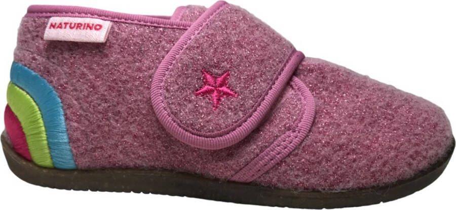 Naturino Nuvolin velcro ster bling velvet pantoffel- Regenboog Roze