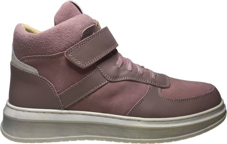 Naturino Otzar elastiek velcro effen hoge lederen sneakers roze