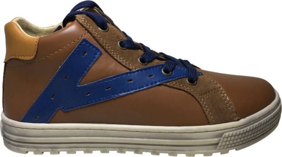 Naturino Snip High veter rits hoge lederen sneakers cognac blauw