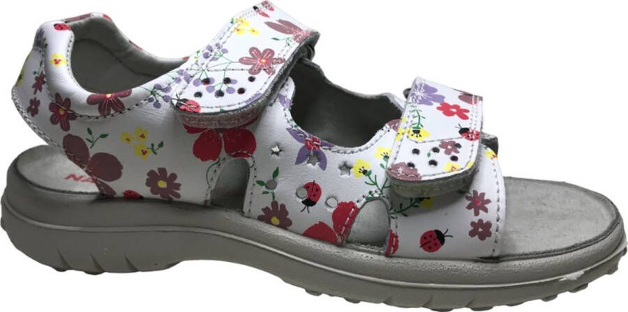 Naturino velcro bloemen print lederen sandalen Dock wit