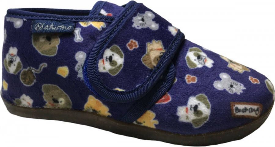 Naturino velcro huisdieren velvet pantoffel blauw