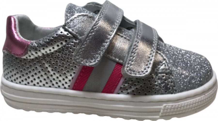 Naturino velcro's rubberen tip lederen sneakers Seam zilver fuxia