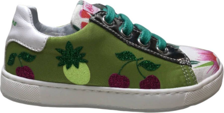 Naturino veter rits bloemen fruit print sneakers 5269 groen zilver