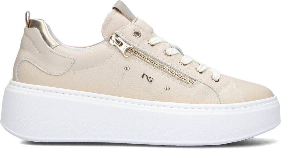 Nerogiardini Leren Sneakers met Veters en Ritssluiting Beige Dames