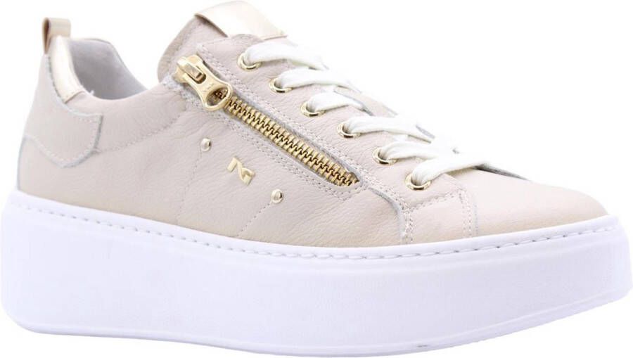 Nerogiardini Leren Sneakers met Veters en Ritssluiting Beige Dames