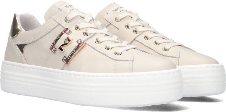 Nerogiardini Beige Lage Sneakers met Goudkleurige Accenten Beige Dames