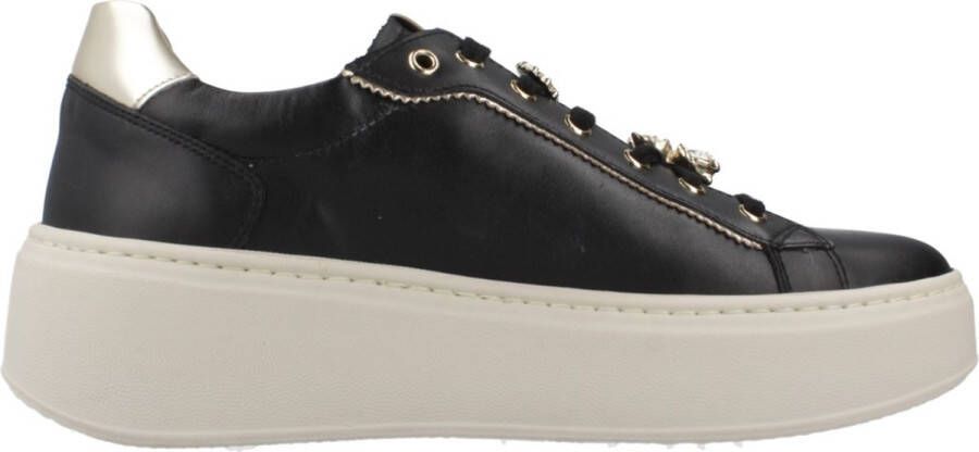 Nerogiardini Zwarte leren sneakers met gouden details Black Dames