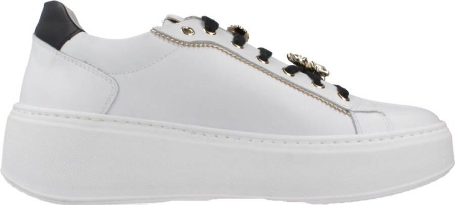 Nerogiardini Witte leren sneaker met platinadetails White Dames