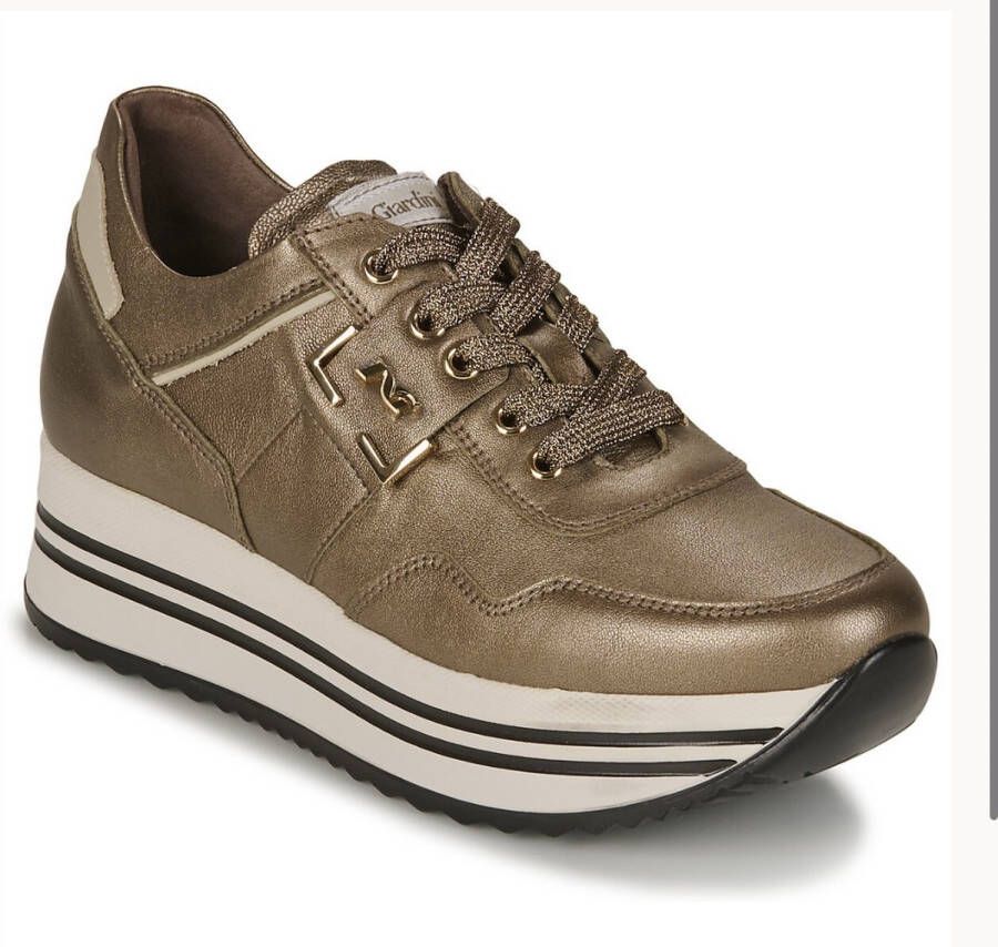 Nerogiardini Bronzen Gelamineerde Leren Sneaker Brown Dames