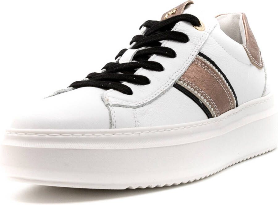 NeroGiardini Sneakers Cile Wit Rocher Biscotto Zwart Handschoen Pu.Riola B Streetwear Vrouwen