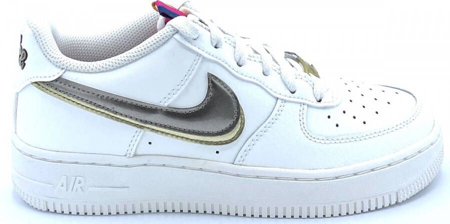 Nike Air Force 1 LV8 Double Swoosh Silver Gold Blanc