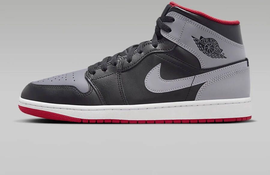 Jordan Air 1 Mid Black Fire Red White Cement Grey- Heren Black Fire Red White Cement Grey