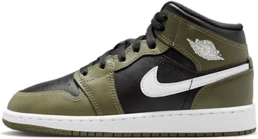 Nike Air Jordan 1 Mid Kinder Sneakers Donker Groen Zwart Wit Leer