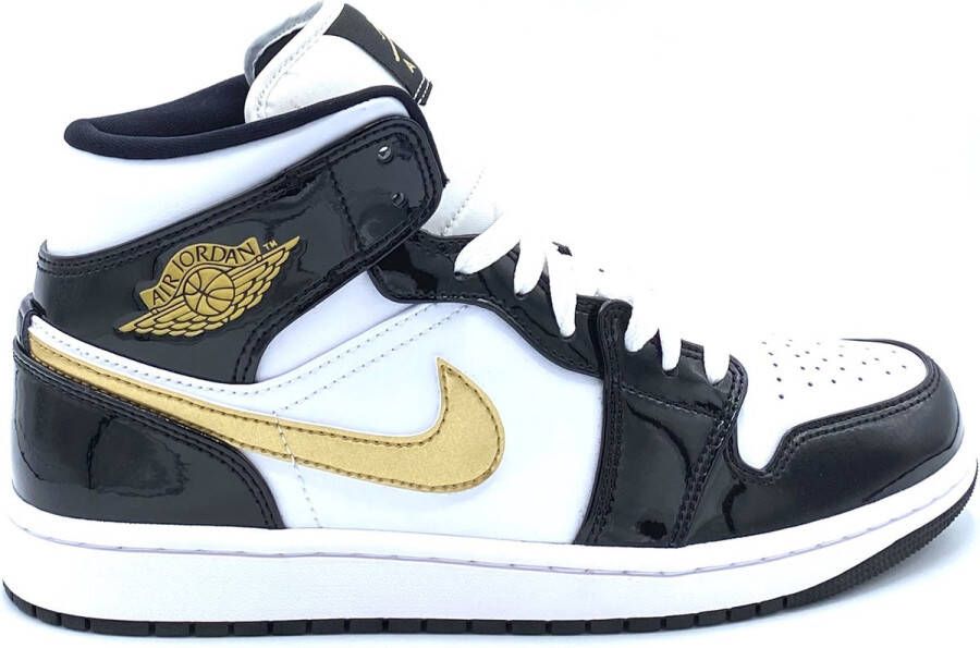 Nike Air Jordan 1 Mid Patent Black Gold Sneakers Mannen