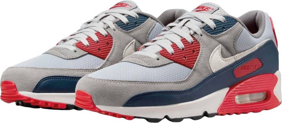 Nike Herenschoenen Air Max 90 Light Smoke Grey Armoury Navy Fire Red Phantom- Heren Light Smoke Grey Armoury Navy Fire Red Phantom