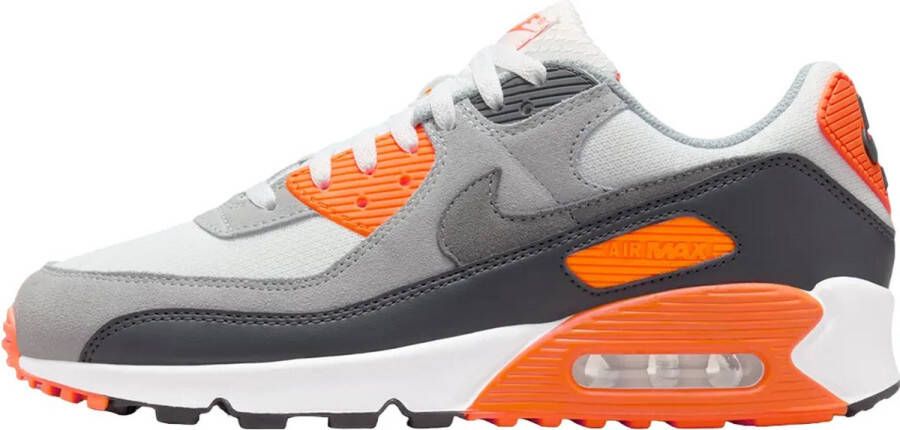 Nike Herenschoenen Air Max 90 Summit White Safety Orange Dark Smoke Grey Smoke Grey- Heren Summit White Safety Orange Dark Smoke Grey Smoke Grey