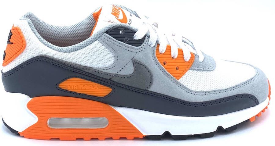 Nike Herenschoenen Air Max 90 Summit White Safety Orange Dark Smoke Grey Smoke Grey- Heren Summit White Safety Orange Dark Smoke Grey Smoke Grey