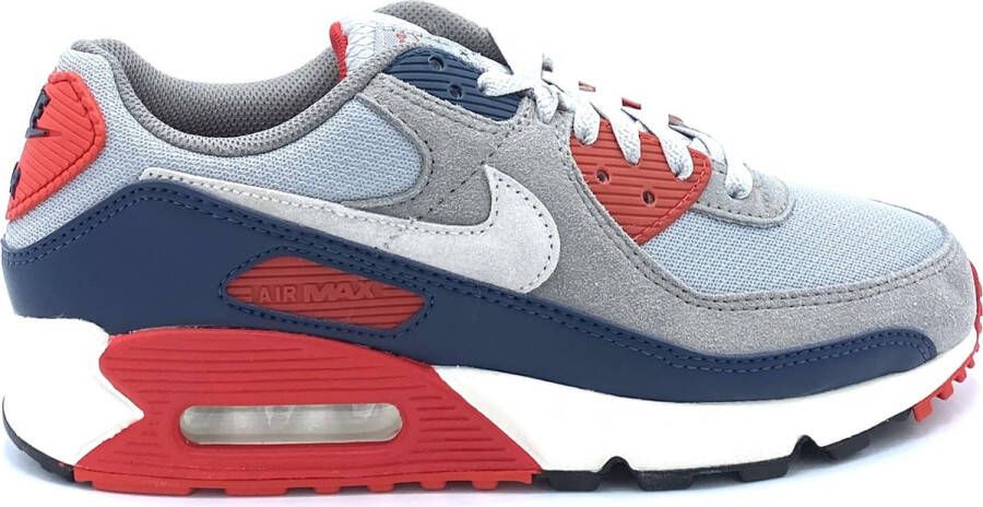 Nike Herenschoenen Air Max 90 Light Smoke Grey Armoury Navy Fire Red Phantom- Heren Light Smoke Grey Armoury Navy Fire Red Phantom