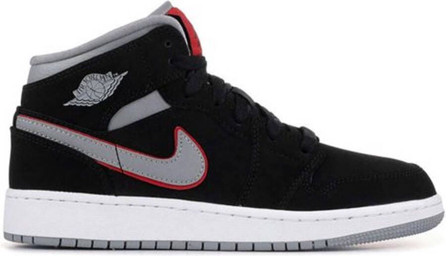 Nike Jordan 1 Mid Black Particle Grey Gym Red (GS)