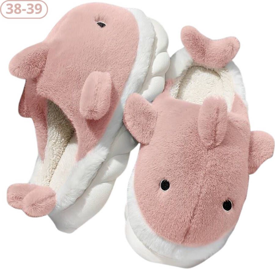 Nivard Pantoffels Sloffen Slippers Warme Pantoffels Pluche Haai Roze