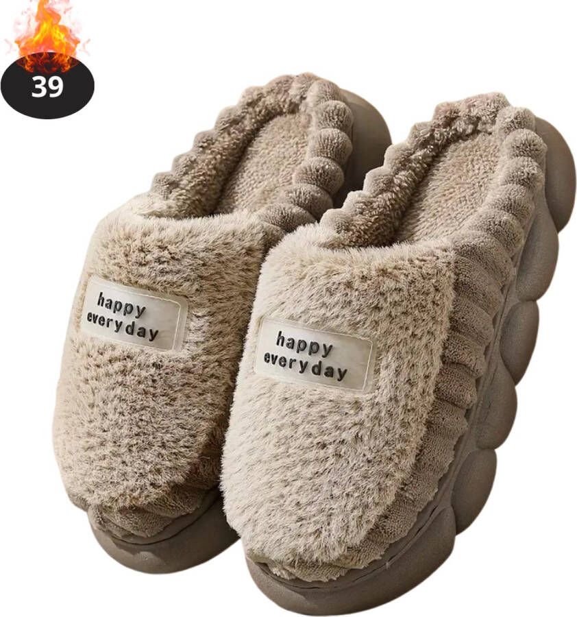 Nivard Warme Pantoffels Sloffen Slippers Pluche Beige