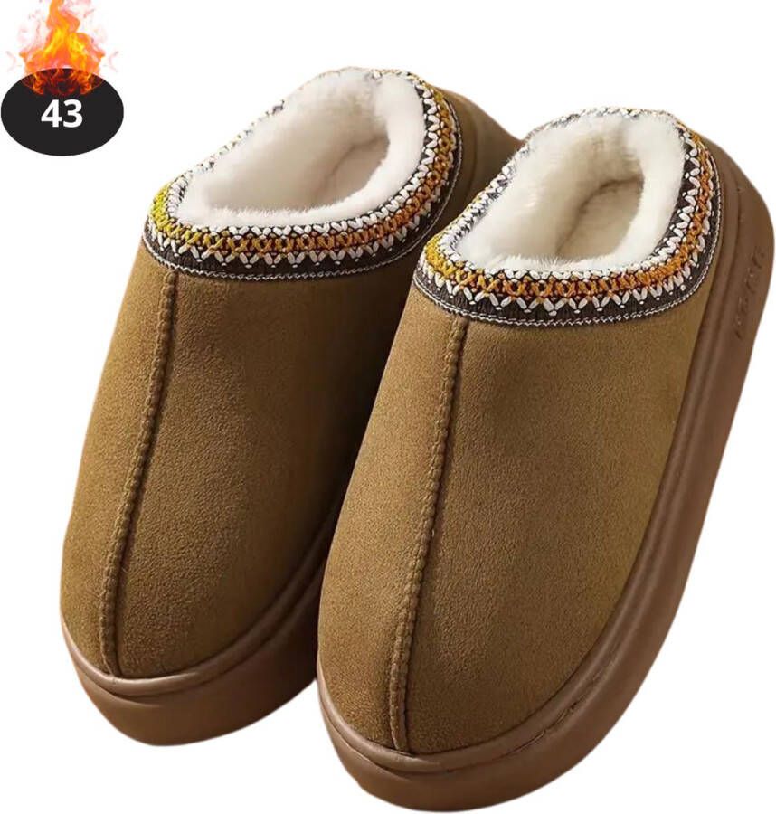 Nivard Warme Pantoffels Sloffen Slippers Pluche Lichtbruin