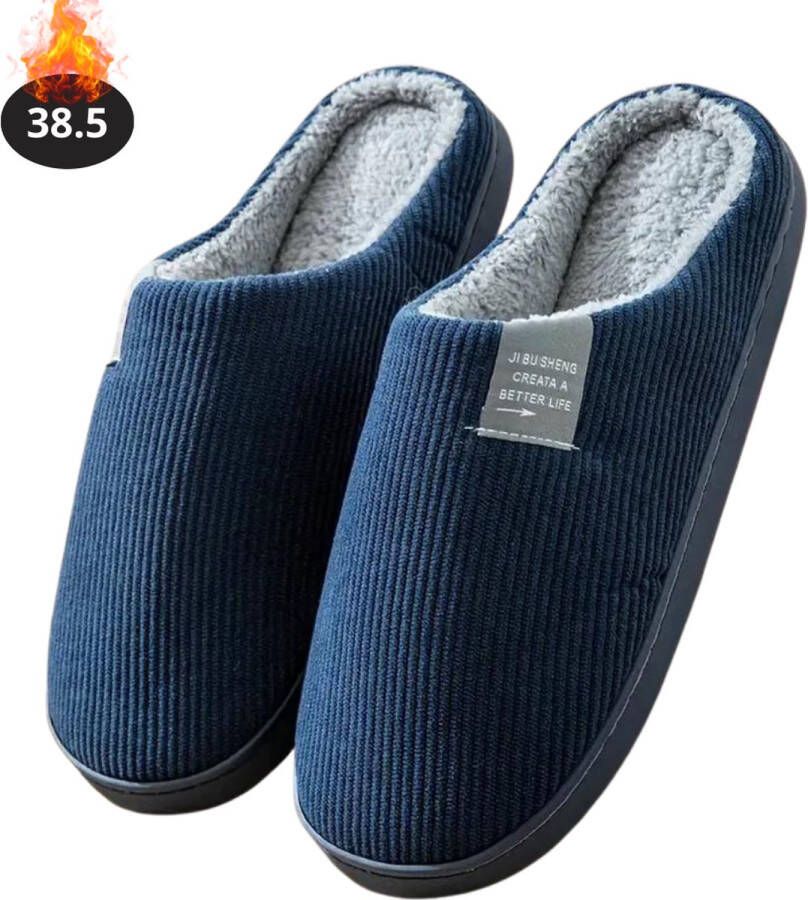 Nivard Warme Pantoffels Sloffen Slippers Dames Heren Pluche Marineblauw