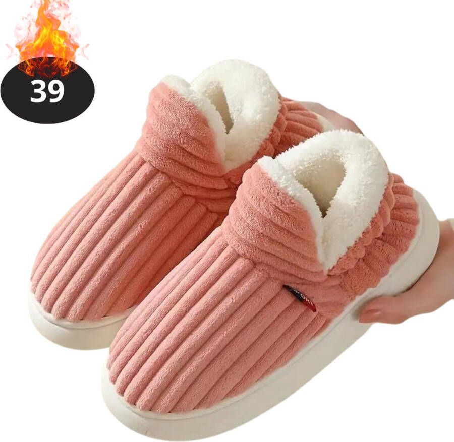 Nivard Warme Pantoffels Sloffen Slippers Pluche Roze