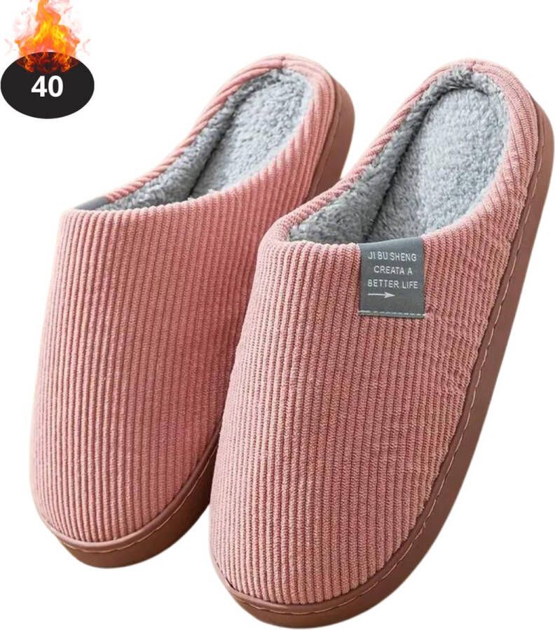 Nivard Warme Pantoffels Sloffen Slippers Pluche Roze