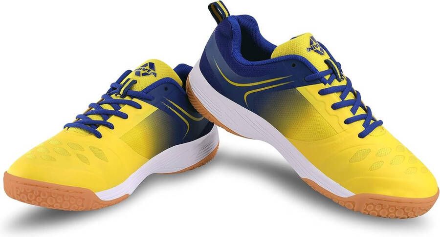 Nivia HY-Court 2.0 Badminton Shoe for Men (Yellow Blue 6 7 40 EU) Material-Mesh Badminton Volleyball Squash Table Tennis Paddle Non Marking Round Sole Lightweight Superior Stability Breathable