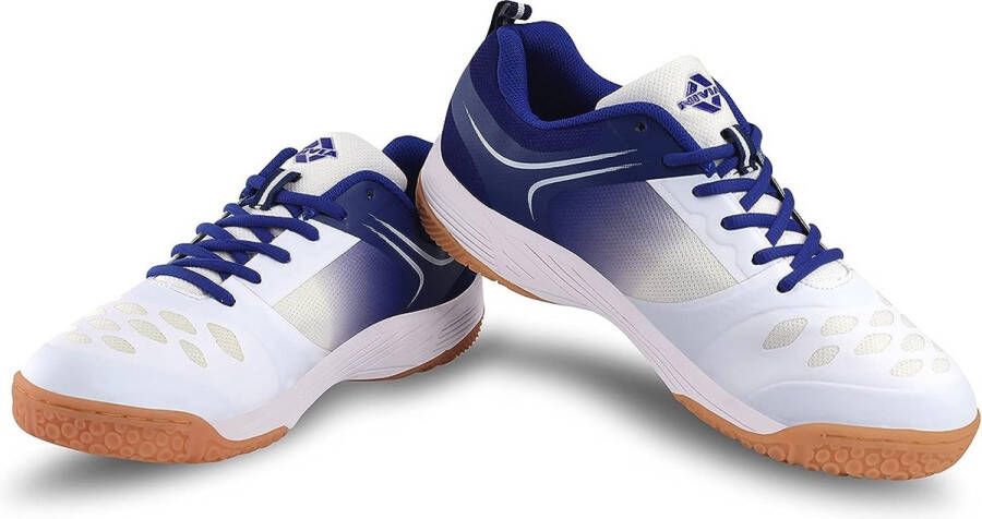 Nivia HY-Court 2.0 badmintonschoenen (wit blauw 10 VK 11 VS 44 EU) Voor heren en jongens Niet-markerende schoen Courtschoen Voor badminton- squash- en tennisspelers