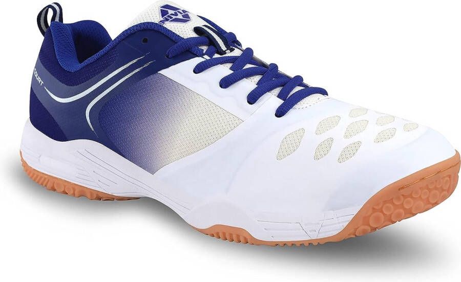 Nivia HY-Court 2.0 badmintonschoenen (wit blauw 8 VK 9 VS 42 EU) Voor heren en jongens Niet-markerende schoen Courtschoen Voor badminton- squash- en tennisspelers